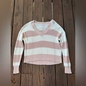 pink and white striped american eagle sweater